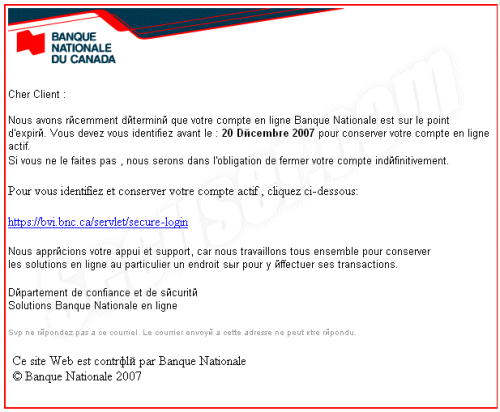 Phishing Banque Nationale du Canada
